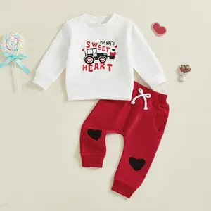 Toddler Baby Boy Valentines Day Outfit Tractor Mama's Sweet Heart Long Sleeve Sweatshirt Tops and Heart Pants 2 Piece Clothing Set