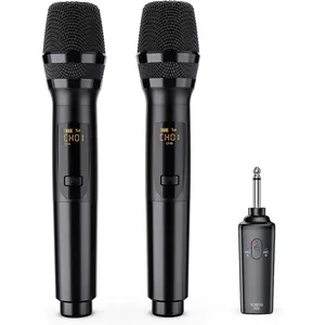 Microphone, 2.4GHz Rechargeable Dual Handheld  Dynamic Microphone System Set with 1/4" Receiver, Professional Cordless Microphone for Karaoke, Wedding, Party, Speech, Church