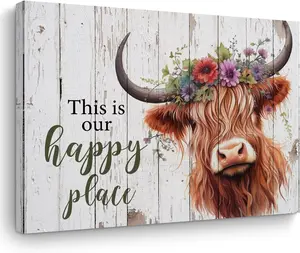 Motivational Cow Decor Canvas Wall Art Wall Decor Rustic Cow Print Stuff with Garland Framed Poster Artwork Prints Pictures for Home Farmhouse Bathroom Kitchen Girls Bedroom Living Room SHJY-00506