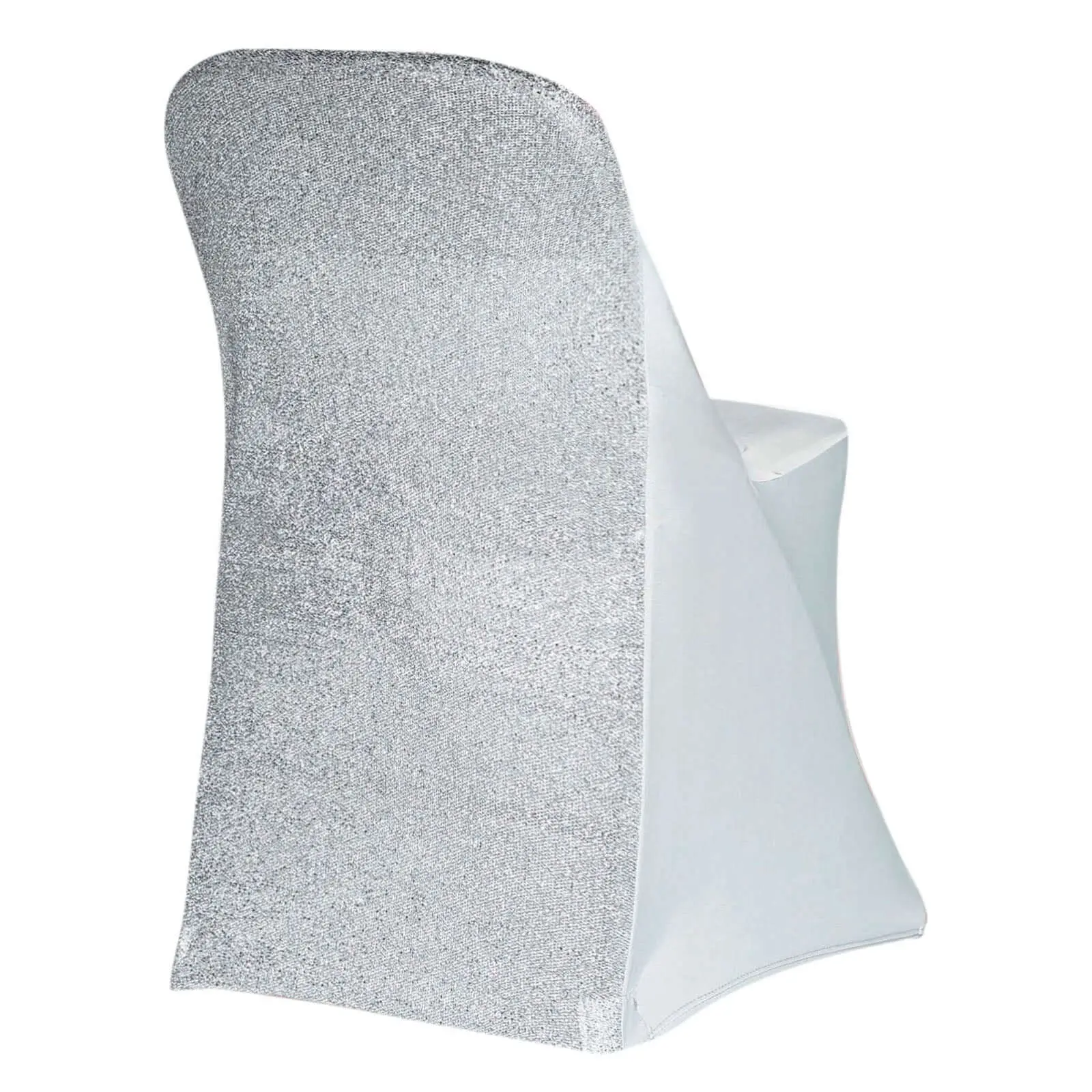 Tinsel Shine Silver Metallic Spandex Chair Cover - 1-Piece Fitted Fit Slipcover for Folding Chairs, Ideal for Party Events, Banquet Decor