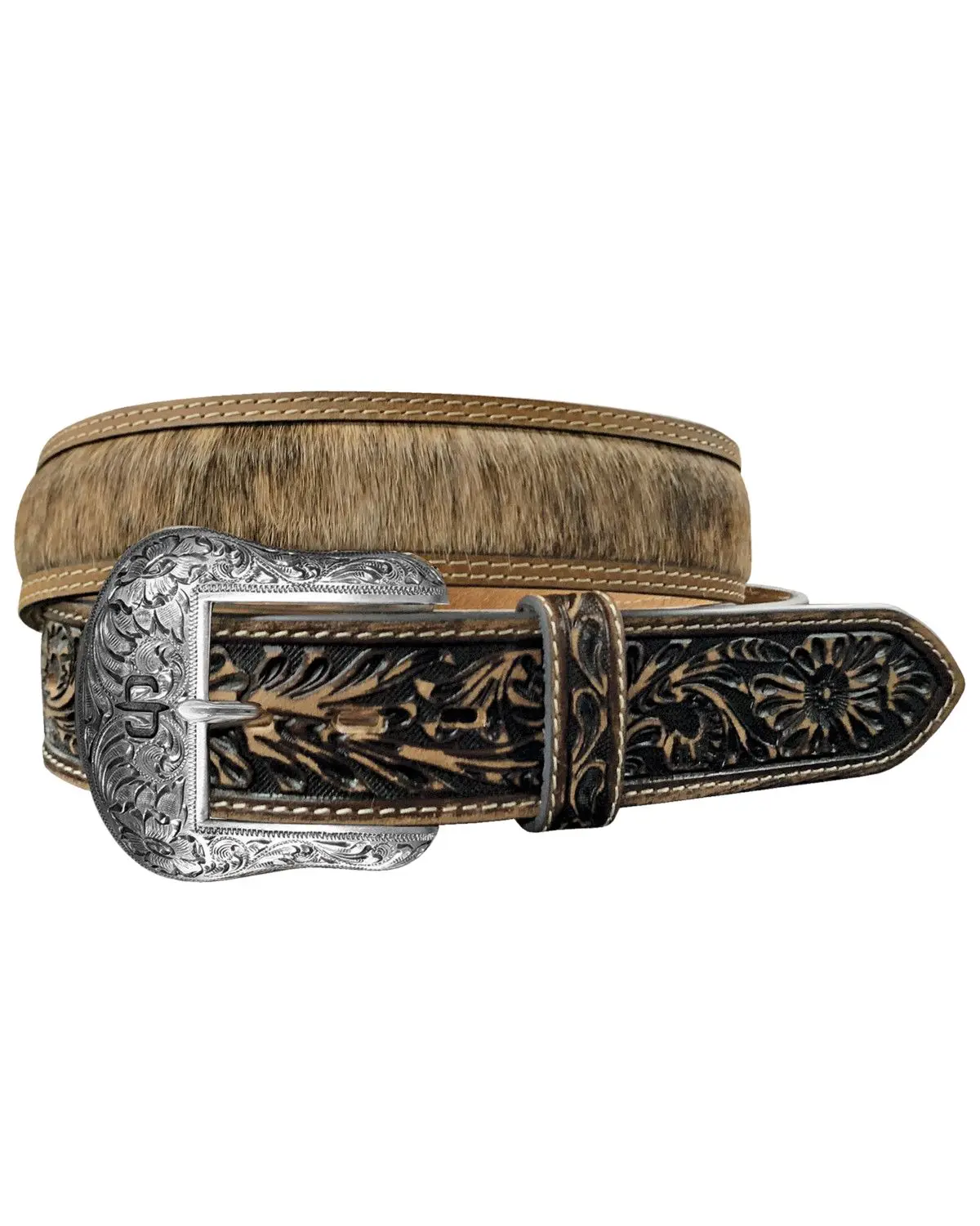 Stetson Men's Men'S Hair-On-Hide Tooled Tab Belt - 9918500