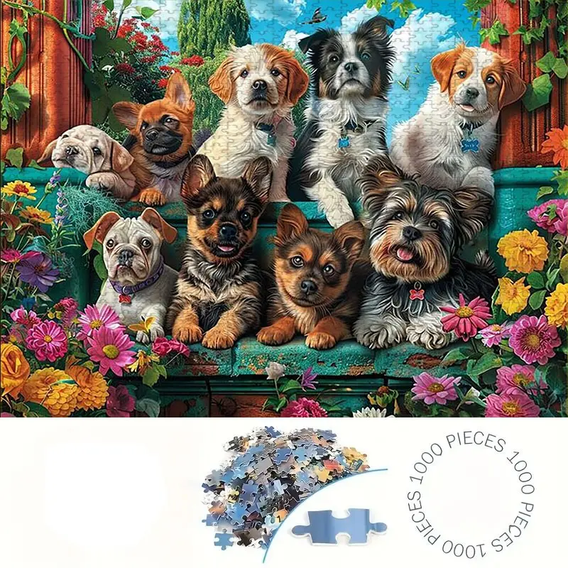 1000 Piece Dog Party Theme Puzzle, Large Adult Family Interactive Toy, DIY Home Decor Brain Challenge, Brain Teaser Puzzles, Creative Puzzle, Challenge Puzzle Game, Holiday Scene, Perfect Gift