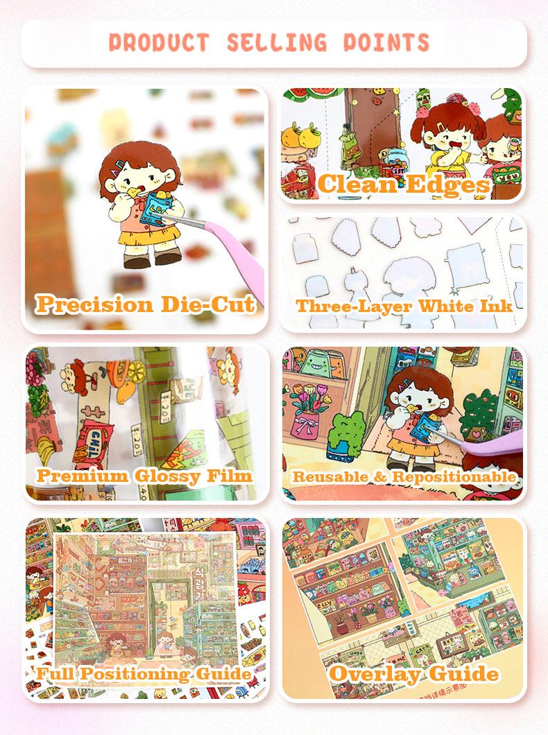 Corner Store Series – 3D Scene Sticker Kit,DIY Kawaii Diorama for Journaling & Scrapbooking,Nostalgic Cute Gift for Girls & Kids,PET Sticker Set