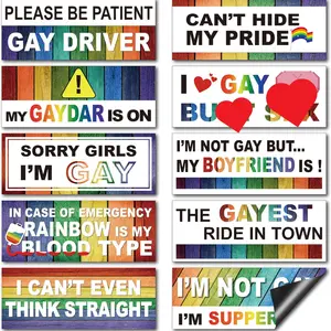 10 Pcs Bumper Decals Funny LGBT Stickers Rainbow Bumper Prank Car Stickers Colorful Car Accessories for Truck Vehicle Luggage Window Refrigerator(Magnetic,Stylish Style)