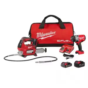 Milwaukee M18 FUEL 18V Lithium-Ion Brushless Cordless High Torque 1/2 in. Impact Wrench w/ Friction Ring & Grease Gun Combo Kit