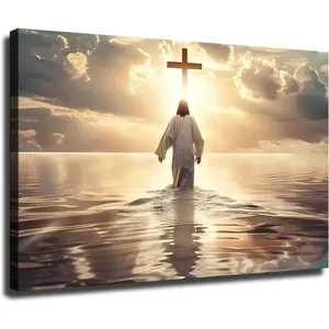 Jesus Walking on Water Canvas Print Wall Art, Religious Christian, Jesus Religious Wall Art, for Office Living Room (Framed,24*36 inch)