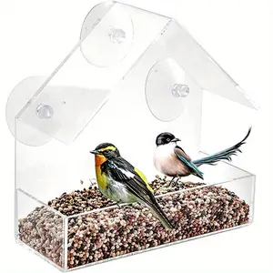 Nature Anywhere Window Bird Feeder A transparent acrylic bird feeder with enhanced suction grip, designed for easy cleaning and outdoor use—perfect for bird watching and cat entertainment.