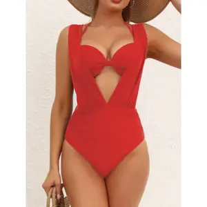Women's High Cut Bikini Set with Padding Push Up Bust Support Two Piece Swimsuit Sexy European American Design for Beach Vacation