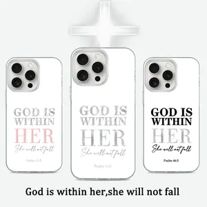 God is within her Pattern Phone Case for iPhone Samsung 17Pro Max Air 16 15Plus 14 13 12 11 Galaxy S25 S24 S23, Sleek Shockproof Lightweight Cover with Protection Protective iphone, Drop-proof Phone Case, Cross Pattern Religious Art for Cellphone.JY13
