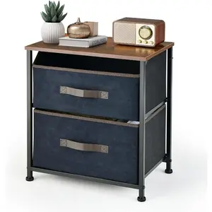 Nightstand End Side Table Dresser with 2 Pull-Out Fabric Drawers for Bedroom