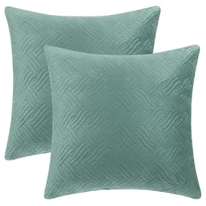 REGALWOVEN Velvet Knitted Throw Pillow Covers, Pack of 2 Spring Decorative Pillow Cases Square Soft Cushion Covers for Bed Sofa Bedroom Living Room Home Decor 18 x 18 Inch Light Green