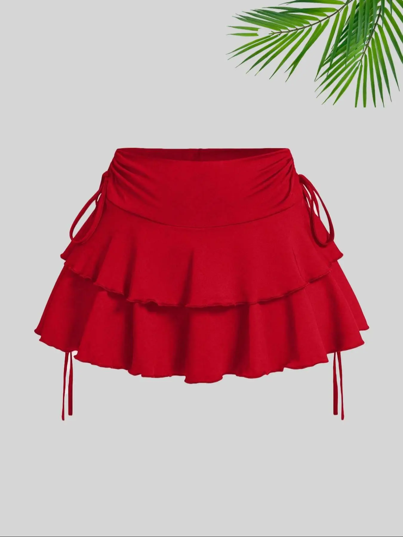 Women's Solid/Leopard Print Lettuce Trim Tiered Layer Skirt, Casual Drawstring Side Skirt for Daily Wear, Ladies Bottoms for All Seasons