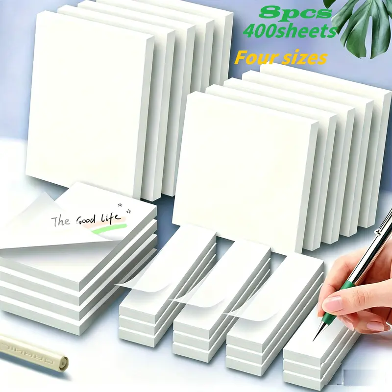 Transparent Sticky Notes Pad - 8pcs 4-Size Set, Waterproof PET Adhesive Stickers, Residue-Free Adhesive, Secure Placement, Long-Lasting Durability, Smooth Writing, Ballpoints Compatible Office Stationery for Students, Readers, Annotation