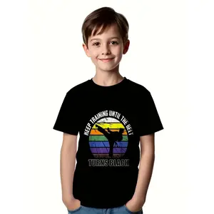 Kids' Martial Arts Training T-Shirt - "Keep Training Until It Turns Black" Motivational Graphic Tee, Boys Girls Karate Gi, Lightweight Breathable Shirt for dojo, Casual Attire, Karate Gifts,  Casual Kids Shirt, Comfortable Fit,Short Sleeve Top
