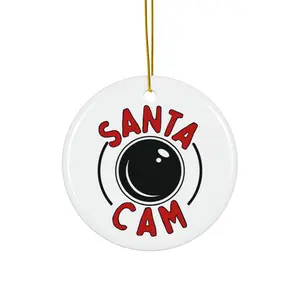 Ceramic Ornament, Christmas Santa Cam, Funny Holiday Decor, Circle Ornament, Xmas Tree Decoration, Gift for Family  Glossy