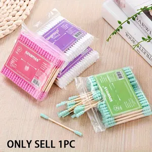 100pcs Dual-Head Colorful Cleaning Sticks, Disposable Ear Cleaning Wooden Rods, Spiral Shape, Makeup Remover Tool, for Makeup, Cleaning, Home Use