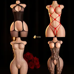 Women's 4-Pc Intimate Lingerie Collection: Bodysuit, Black Mesh Corset, Red Lace, Black Fishnet Garter - Minimalist Style in Mixed Hues with Babydoll, Floral Christmas, Teddy, and Halter Neck avid love lingerie one-piece suit lingerie garter lingerie
