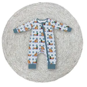 Baby Boys Infant Dark Blue Mallard Duck Farm Life Country Long Sleeve Round Neck Zip Footie Rompers Sleepwear