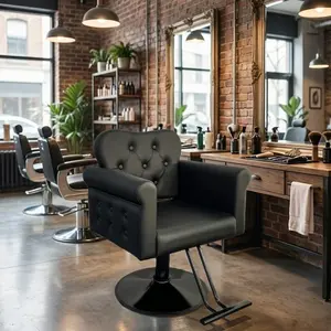 Heavy Duty Salon Barber Chair for Hair Stylists -Hydraulic Lift, 360° Swivel Lock, Adjustable Height, Tufted PU Leather Seat, Metal Round Base, 330 lbs Capacity,for Barbershop,Spa,Home