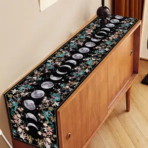 Moon and Floral Tablecloth Runner, Durable Dining Decoration 13x72 Inches, Perfect for Home and Party, Indoor Outdoor Festive Holiday Tablescape
