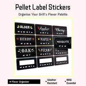 Levain & Co 12 Pack Pellet Bucket Label Stickers for Wood Pellet Storage Bin - Organize Flavors for Outdoor Pellet Grill & Wood Pellet Smoker - All Weather Smoker Pellet Storage Stickers