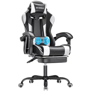 Massage Gaming Chair, Seenda Video Game Chair with Footrest and Lumbar Support, Ergonomic Computer Chair Height Adjustable with Swivel Seat and Headrest