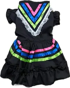 Folkloric Dress for Dogs Cinco de Mayo Neon Colors Black Dress for Pets Perros