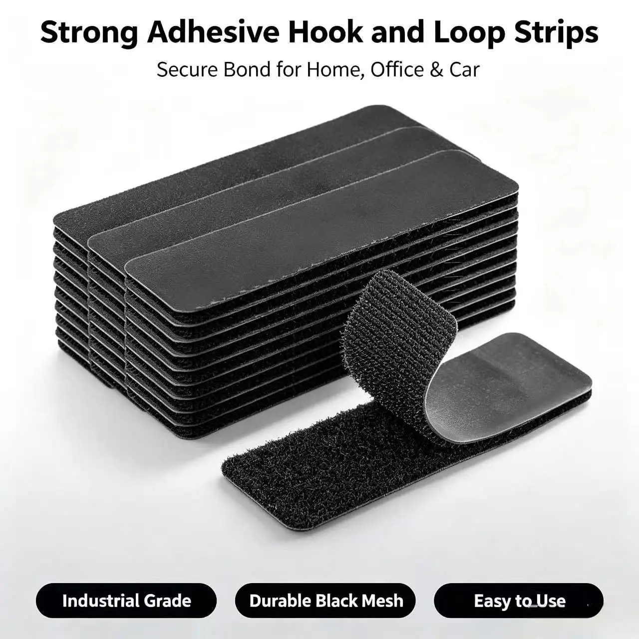 Heavy-Duty Invisible All-Weather Waterproof Self-Adhesive Hook and Loop Strips, Double-Sided Reusable Mounting Tape for Home Picture Frames, Cable Organization