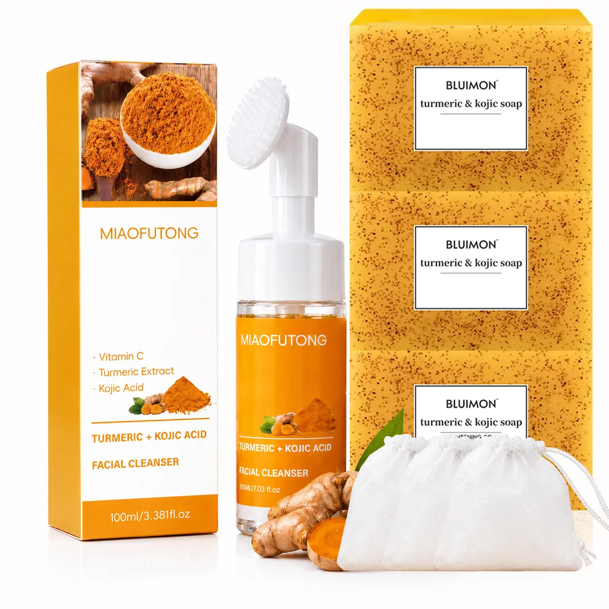 3PCS Lemon Turmeric Soap Bars, Face & Body Cleansing Bars, Gentle Daily Bath Soap Set, Refreshing Lemon Scent, Back to School Essentials