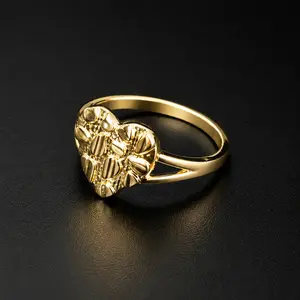 Gold Plated Heart Nugget Ring 12mm | Cute Textured Heart Ring