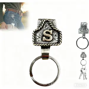 Western Initial Keychain A-Z, Vintage Cowboy Letter Keychain, Handmade Metal Alphabet Key Chain Clip, Personalized Keyring for Keys, Pocket, Bag, Gift for Men Women