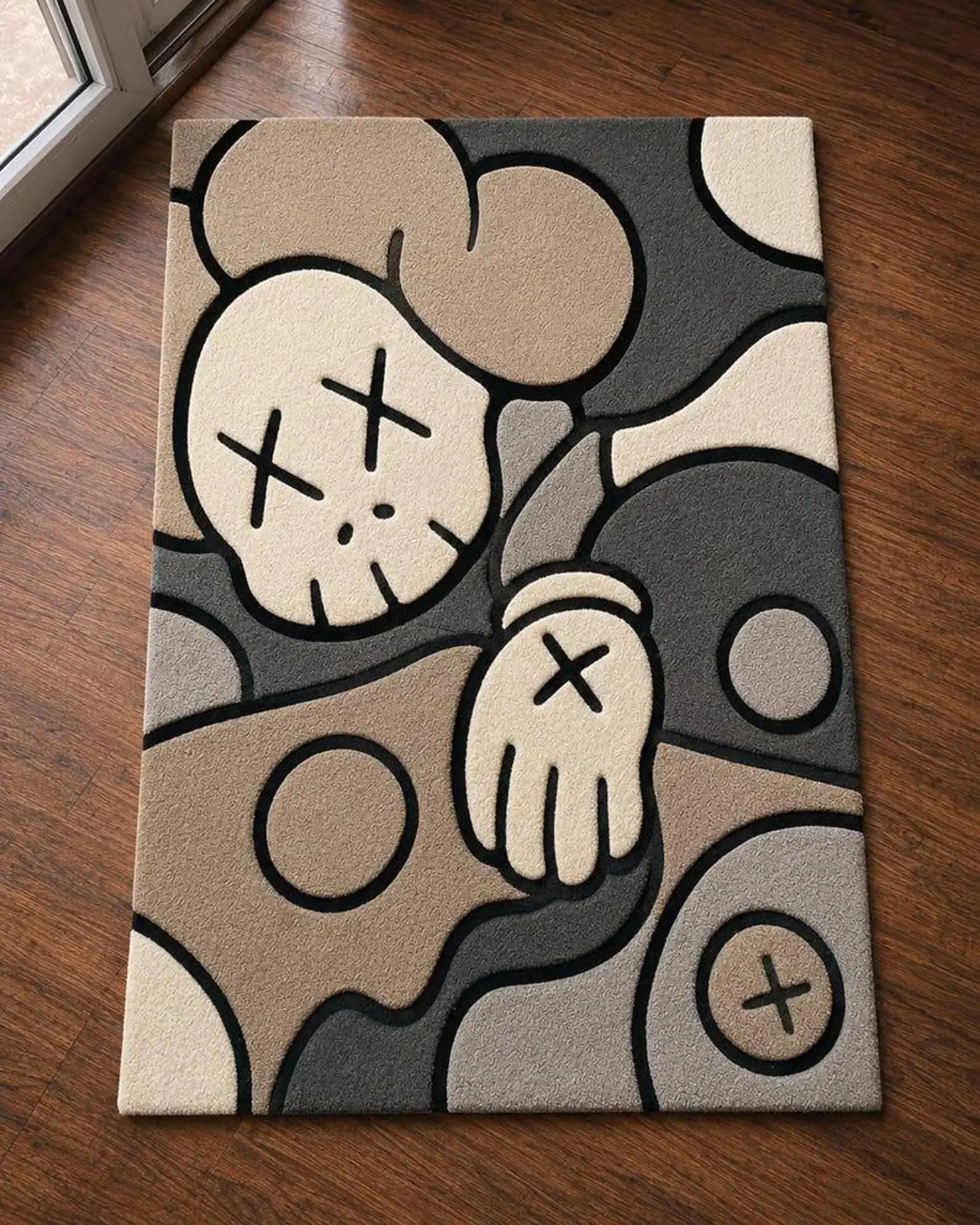 5x8ft Handmade Wool Colorful Abstract Tufted KAWS Rug, Modern Pop Art Contemporary Area Piece for Living Room with Custom-Size Option