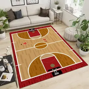 Interactive 2D Basketball Court Play Mat Flannel Area Rug, Home Decor Rugs - Oversized Soft Plush Mat for Kids Playroom & Bedroom, Non-Slip Thick Sports Pattern Home Decor for Basketball Fans
