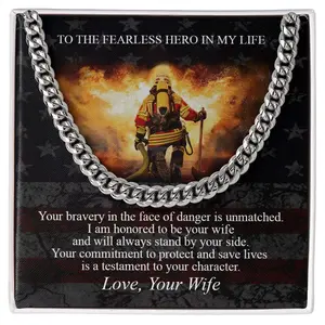 Fearless Firefighter Cuban Link Necklace For Men. Wife To Husband necklace Gift,Gifts For Men, Men Necklace Jewelry For Birthday Christmas Valentines Day