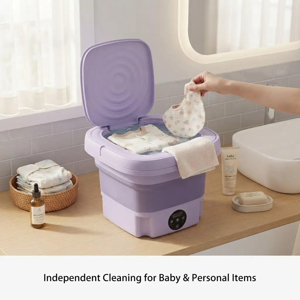 8L Foldable Mini Washing Machine Portable Compact Small Laundry Washer Low Noise Turbo Circulation Cleaning Smart Touch Control for Baby Clothes Underwear Socks Dorm RV Camping Apartment