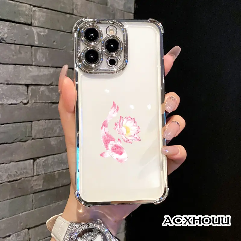 Rugged TPU Soft Silicone Phone Case - Pink Koi Lotus Art Design Cover for iPhone 16 E Pro Max,15 Plus,14,13,12,11,XS,XR, Aesthetic Durable Protective Mobile Phone Accessory, Accessories