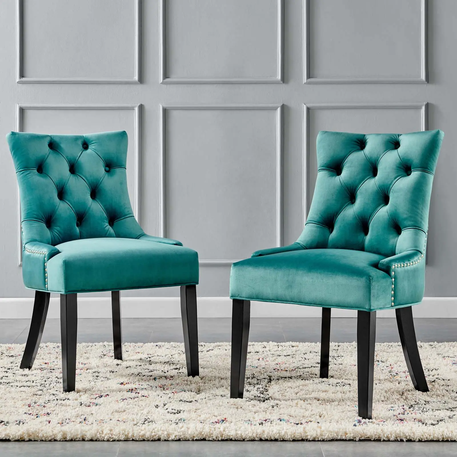 Modway Regent Tufted Performance Velvet Dining Side Chairs - Set of 2 in Teal