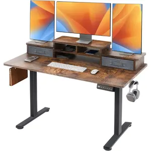 48x24 Inch Electric Standing Desk with 2 Drawers, Adjustable Height Desk with Storage Shelf, 3 Preset Heights, 2 Hooks and Cable Management, Ergonomic Rising Computer Table for Home Office