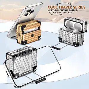 Luggage-style earphone case with keychain, 1 piece per pack, decorative earphone case, compatible with AirPods 1/2/Pro/Pro 2, earphone accessory.