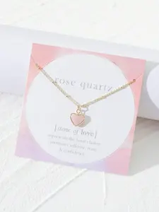 1 Rose Quartz Stone Heart-shaped Necklace Suitable For Daily Wear
