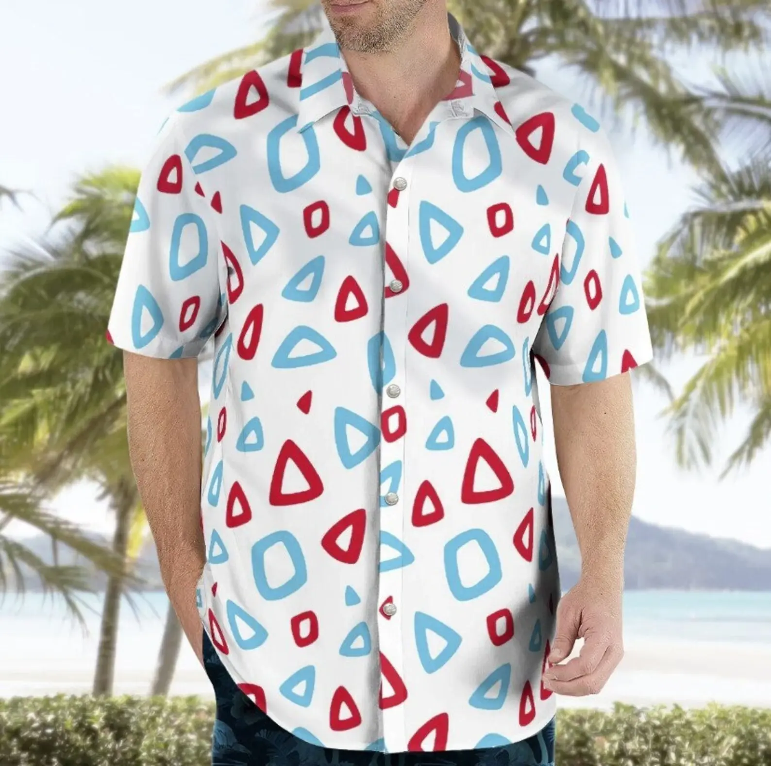 Togepi Hawaiian Button Up Shirt, Anime Shirt, Gifts for Him, Mens Clothing, Christmas Gifts, Birthday, Valentine's Day Gifts Menswear Top