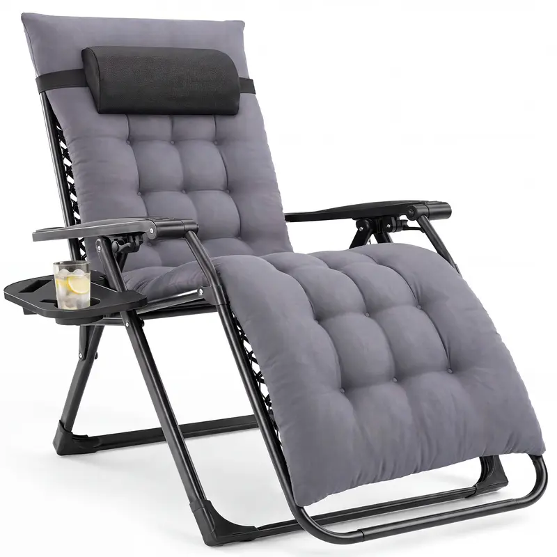 Sweetcrispy Zero Gravity Chair, Adults' Sturdy Folding Outdoor Chair - 440lbs Metal Frame, 0-G Drift Rest, Ergonomic Recliner, Cup Holder Trays, Removable Cushion, Stable Poolside Backyard Furniture