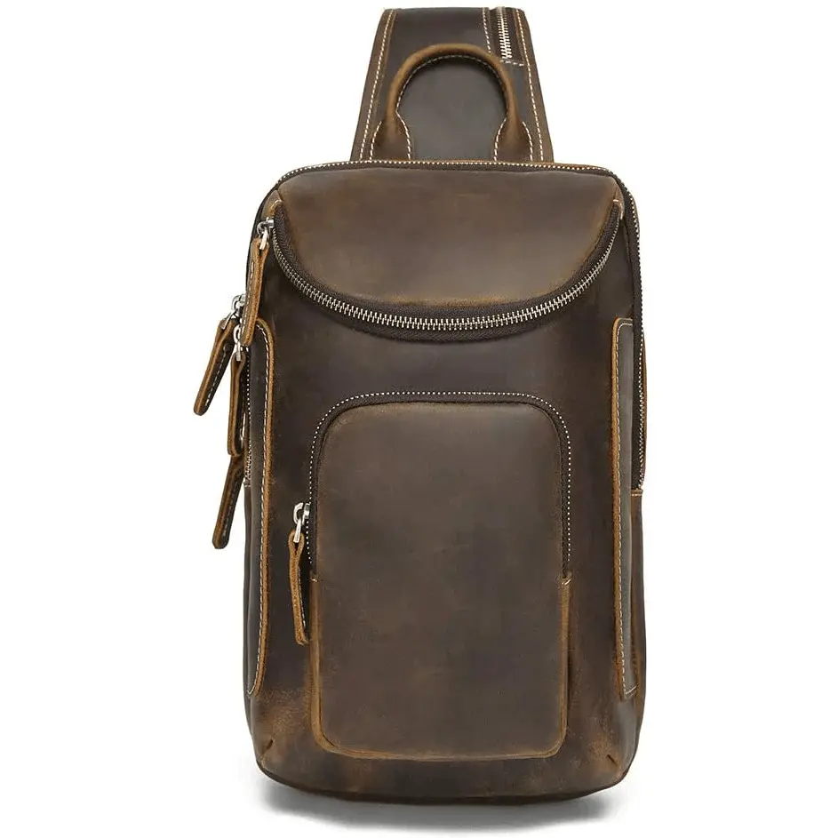 Rome Authentic Crossbody Slingbag 100% Buffalo Leather Crazy Horse with Multiple Pockets and Compartments