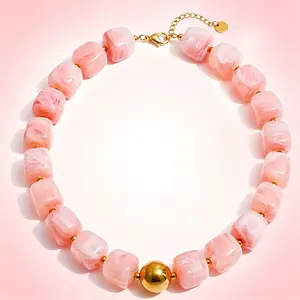 Women's Bohemian Transparent Resin Sugar Cube Beaded Choker Necklace, Marble Pattern with Gold Accent, Adjustable Chain, Sparkly Necklaces, Chain Jewelry for Daily Wear, Party, Chain Jewelry Necklaces