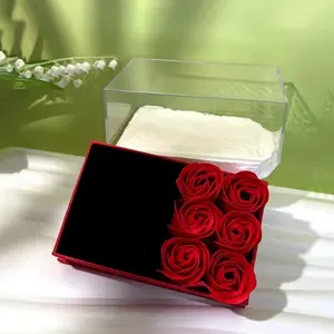 Elegant Red Velvet Rose Box with 6 Soap Roses for Valentine's Day Gift Packaging Ideal for Romantic Present