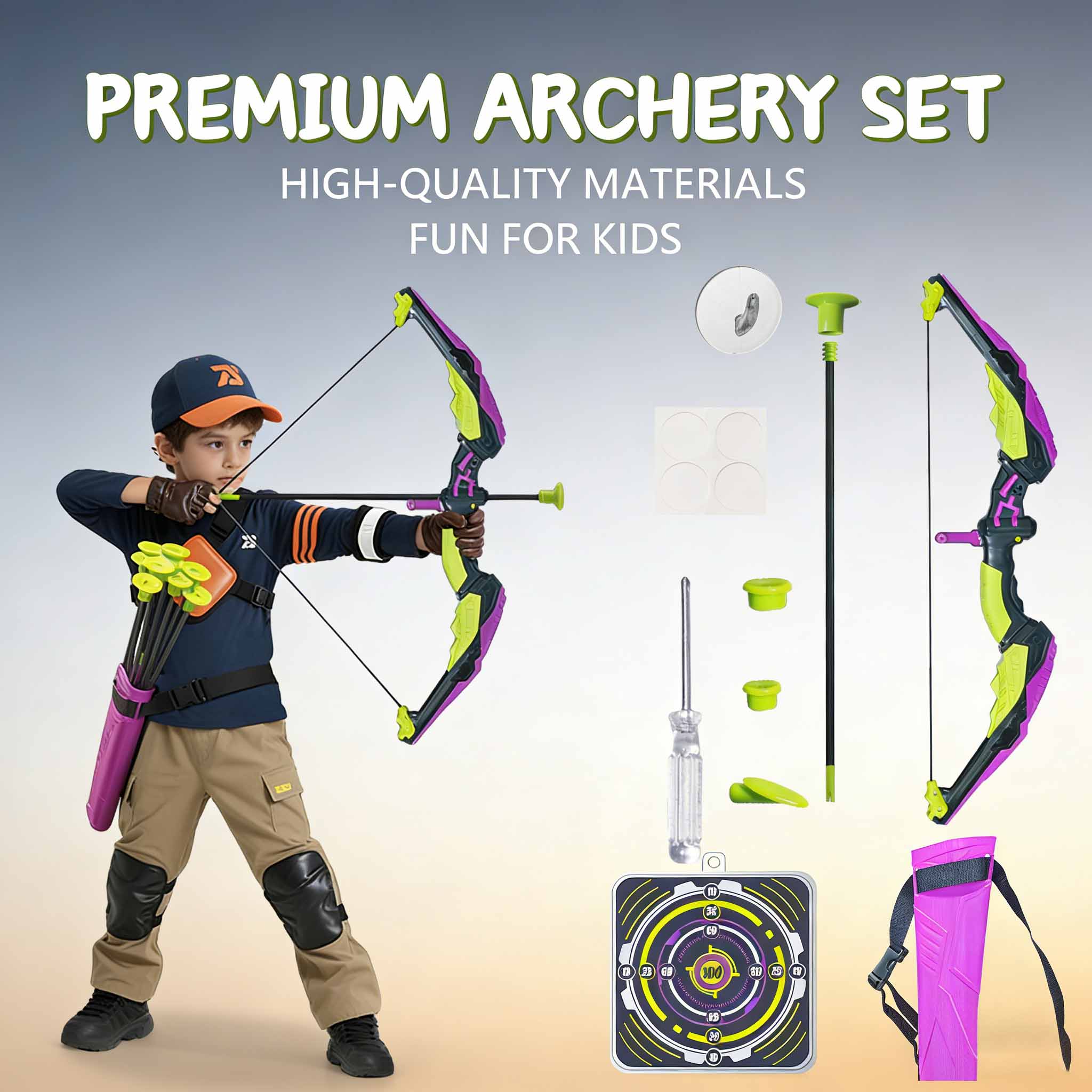 Children’s Safety Suction Cup Bow & Arrow Toy Indoor/Outdoor Shooting Sports Set with Targets and Arrows
