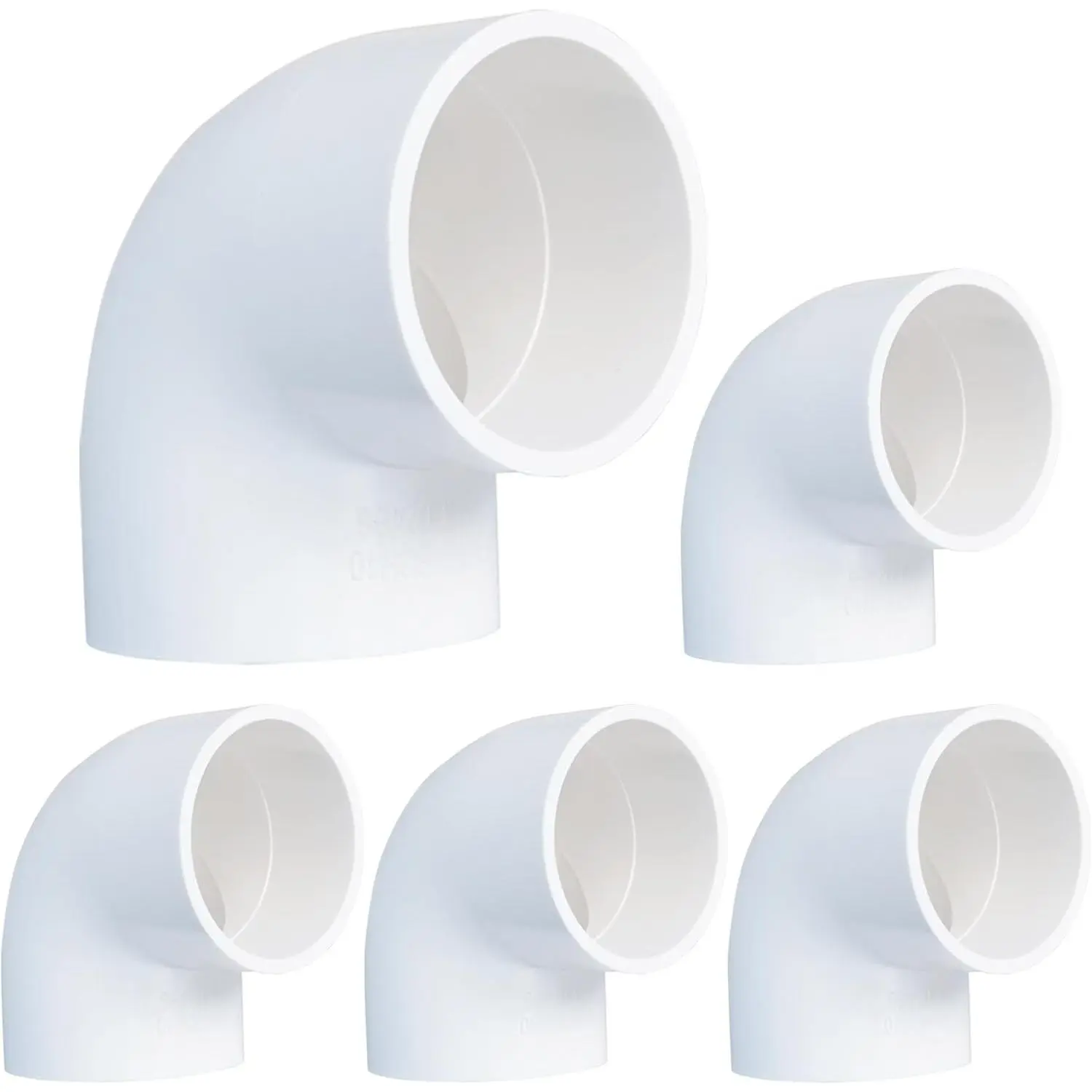 5 Pack 2" Schedule 40 PVC 90-Degree Elbow Pipe Fittings, Socket x Socket White 2-Way Right Angle Adapter Coupling, Corner Connector for Irrigation Backyard DIY Plumbing Systems