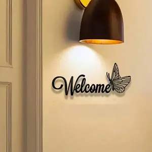 1pc Welcome Letter Metal Wall Art, Bold Welcome Statue Mural, Ideal Gift for New Year, Easter, Home Decor Enthusiasts, Rust-Resistant Metal Wall Decor Wall Sculptures, Perfect for Front Door Wall & Garden Fence, Eye-Catching Outdoor Decor