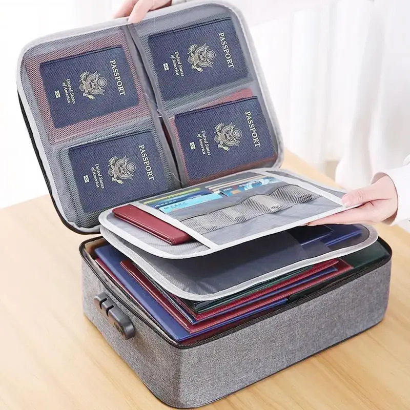 Portable Document Storage Case, Multi-layer File Travel Bag Organizer with Combination Lock, Large Capacity Storage Box for Laptop Files Certificates, Travel Essentials Carryall, International Travel Essentials, Packing Essentials for Travel