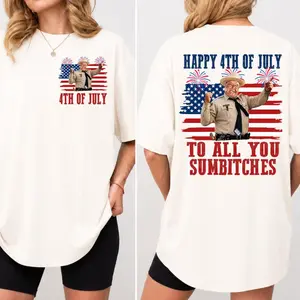 Happy 4th Of July To All You Sumbitches Shirt, Funny 4th of July Patriotic Tee, Sheriff Graphic T Shirt, Retro Classic Movie Inspired Shirt, American Flag Independence Day Tee, Vintage USA Fireworks Shirt, July 4th Gift for Men Women